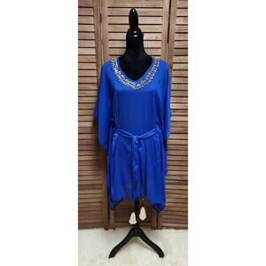 Ananda Adjustable Royal Blue Kaftan Dress One-Size Boho Swimsuit Beach Cover-Up